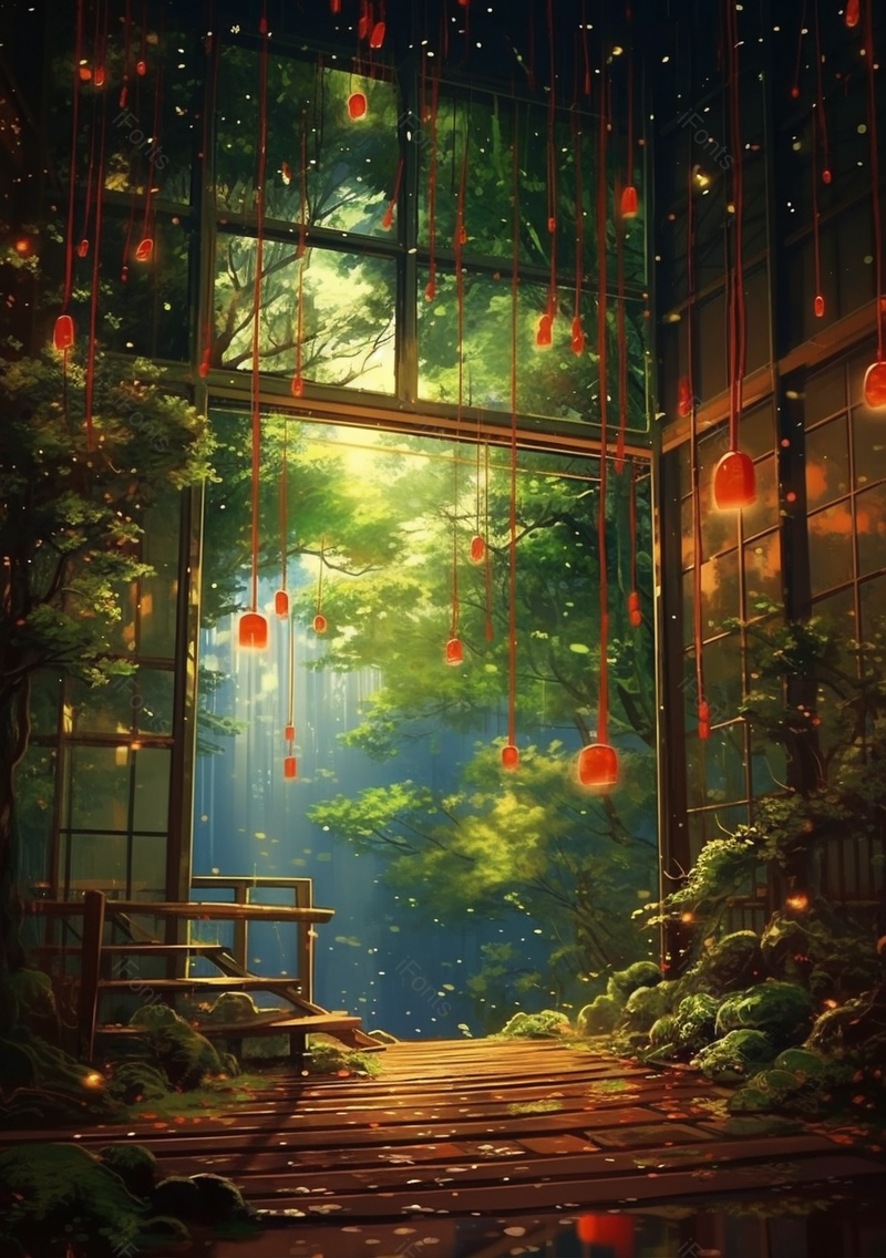 中国风木屋古建筑前的树叶,插画/手绘图,插画/手绘图库,插画/手绘图下载,插画/手绘